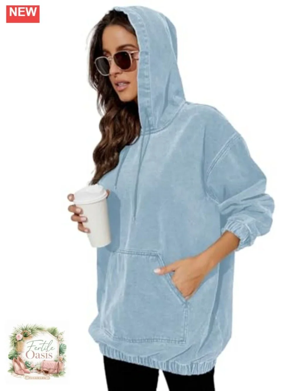 Lightweight Cotton Denim Hoodie Long Sleeve Pullover with Pockets